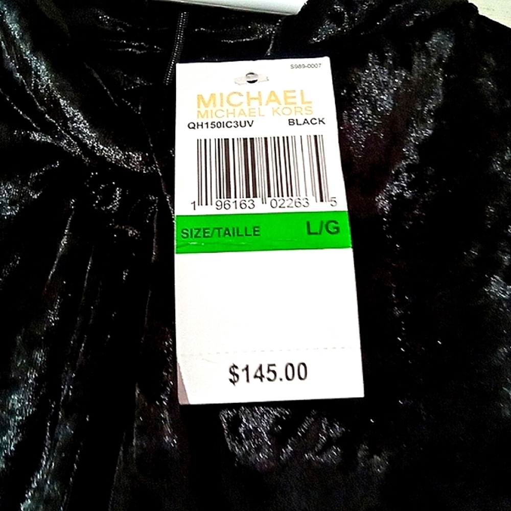 MICHAEL KORS🎀Black VelvetTwist Neckline Blouse with Puff Long Sleeve Sz: L - Picture 8 of 12